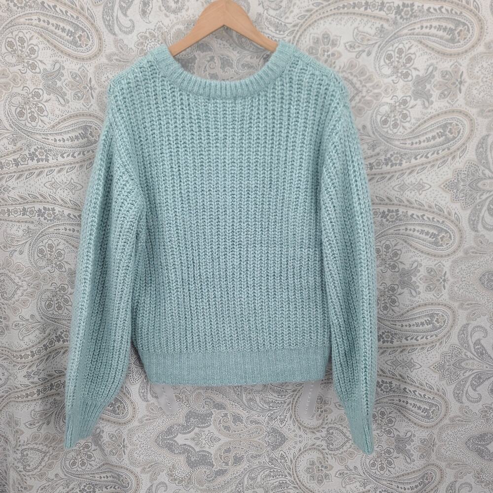 Evolution Balloon sleeve Chunky soft knit Fisherman sweater Pastel BlueSZ XXL - Picture 2 of 7